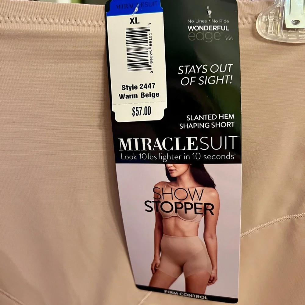 NWT Women's Miraclesuit At Waist Slanted Hem Shaping Shorts Warm Beige Size XL - Picture 5 of 5